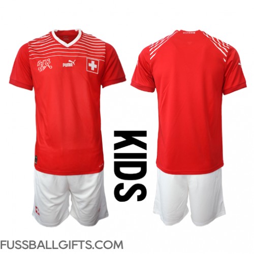 Schweiz Fußballbekleidung Heimtrikot Kinder WM 2022 Kurzarm (+ kurze hosen)